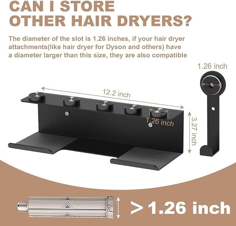 Hair Dryer Holder for Shark Flex Style, Wall Mount Holder Compatible with Shark FlexStyle, Curling Wand Organizer, Rack with Cord Hanger for Accessories Curlers Brushes Diffuser and Attachments - Image 2