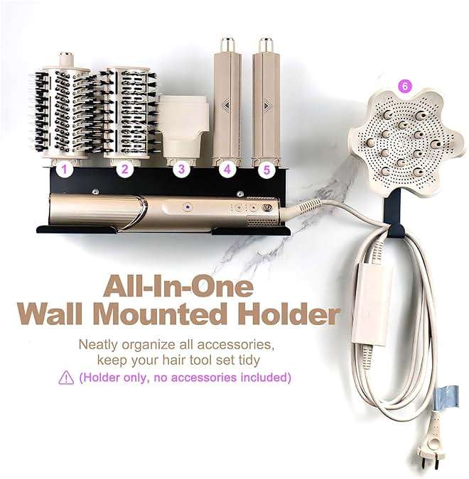 Hair Dryer Holder for Shark Flex Style, Wall Mount Holder Compatible with Shark FlexStyle, Curling Wand Organizer, Rack with Cord Hanger for Accessories Curlers Brushes Diffuser and Attachments - Image 3