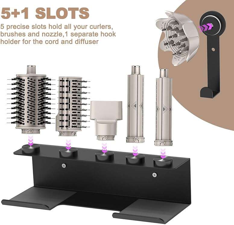 Hair Dryer Holder for Shark Flex Style, Wall Mount Holder Compatible with Shark FlexStyle, Curling Wand Organizer, Rack with Cord Hanger for Accessories Curlers Brushes Diffuser and Attachments - Image 5