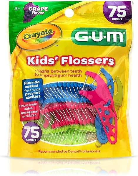 GUM Crayola Kids Flossers with Fluoride - Designed for Little Hands - Fun Grape Flavor - Easy to Use Kids Floss Picks for Children Ages 3+, 75 Count (Pack of 6) - Image 2