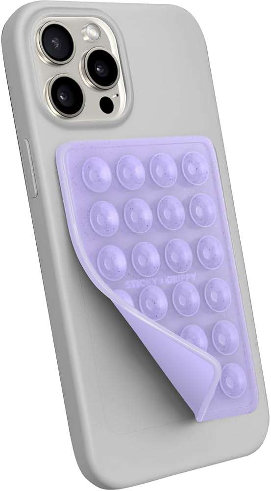StickyGrippy Suction Phone Case Mount, Sillicon Adhesive Phone Accessory for iPhone and Android, Hands-Free Fidget Toy Mirror Shower Phone Holder, Tiktok Videos and Selfies (Purple Glitter) - Image 1