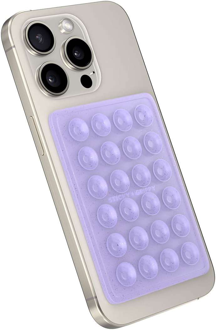 StickyGrippy Suction Phone Case Mount, Sillicon Adhesive Phone Accessory for iPhone and Android, Hands-Free Fidget Toy Mirror Shower Phone Holder, Tiktok Videos and Selfies (Purple Glitter) - Image 3