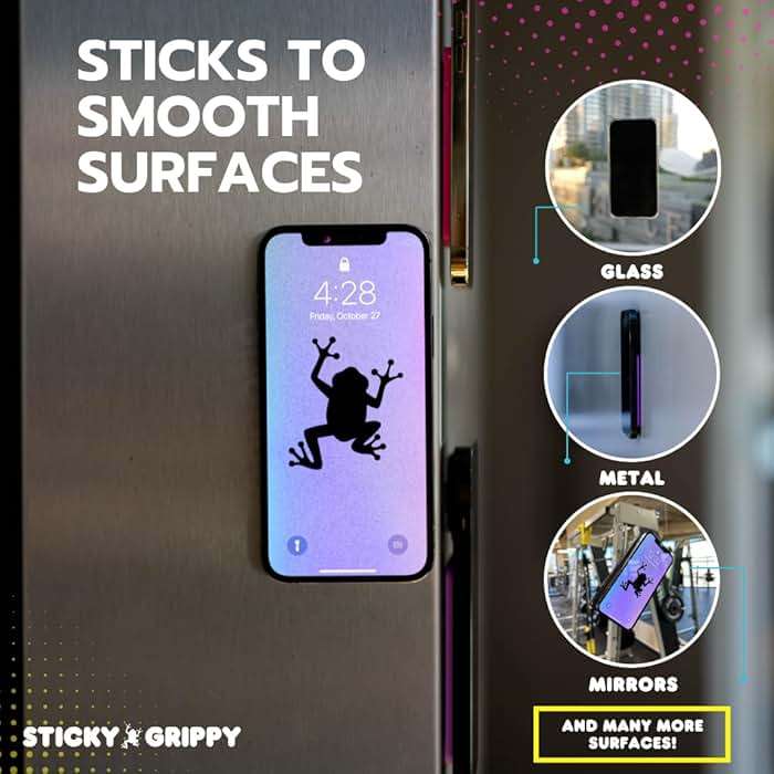 StickyGrippy Suction Phone Case Mount, Sillicon Adhesive Phone Accessory for iPhone and Android, Hands-Free Fidget Toy Mirror Shower Phone Holder, Tiktok Videos and Selfies (Purple Glitter) - Image 5