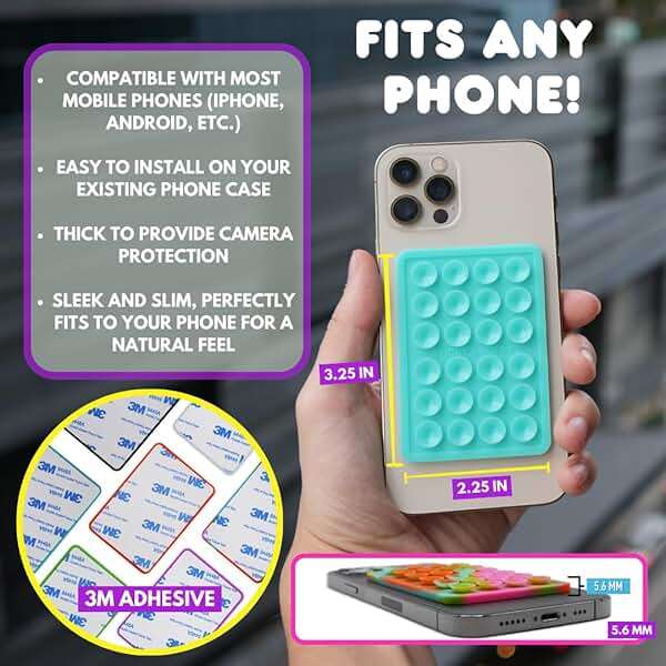 StickyGrippy Suction Phone Case Mount, Sillicon Adhesive Phone Accessory for iPhone and Android, Hands-Free Fidget Toy Mirror Shower Phone Holder, Tiktok Videos and Selfies (Purple Glitter) - Image 7