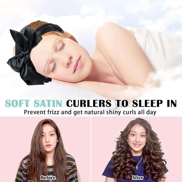 Gwabee Satin Heatless Curls Overnight Hair Curlers to Sleep In Hair Curler Rollers No Heat Hair Wrap for Curls Headband, 70" Satin Heatless Curling Rod Set for Women Long Waves Hair Volume -Black 9PCS - Image 2