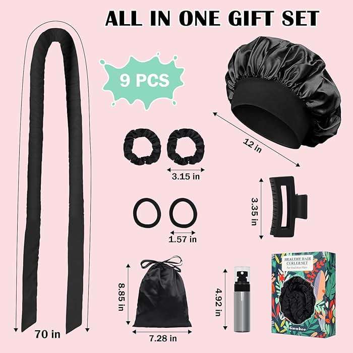 Gwabee Satin Heatless Curls Overnight Hair Curlers to Sleep In Hair Curler Rollers No Heat Hair Wrap for Curls Headband, 70" Satin Heatless Curling Rod Set for Women Long Waves Hair Volume -Black 9PCS - Image 5