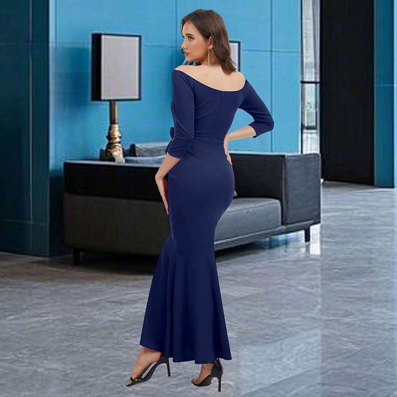 Women's Elegant Formal Mermaid Maxi Dress Off Shoulder Long Sleeve Wedding Split Evening Gown Prom Cocktail Party Dresses - Image 2