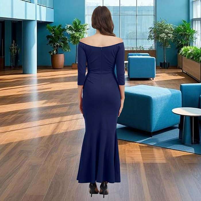 Women's Elegant Formal Mermaid Maxi Dress Off Shoulder Long Sleeve Wedding Split Evening Gown Prom Cocktail Party Dresses - Image 4