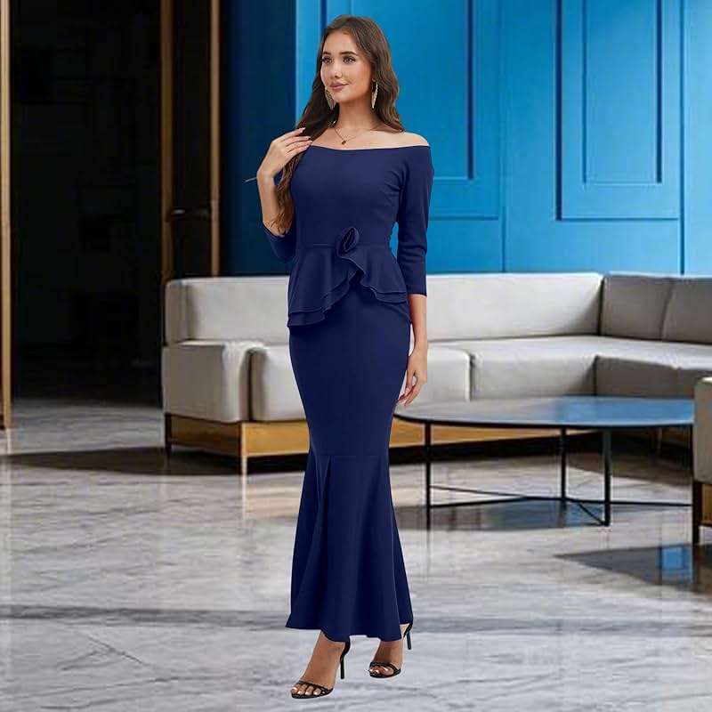 Women's Elegant Formal Mermaid Maxi Dress Off Shoulder Long Sleeve Wedding Split Evening Gown Prom Cocktail Party Dresses - Image 7