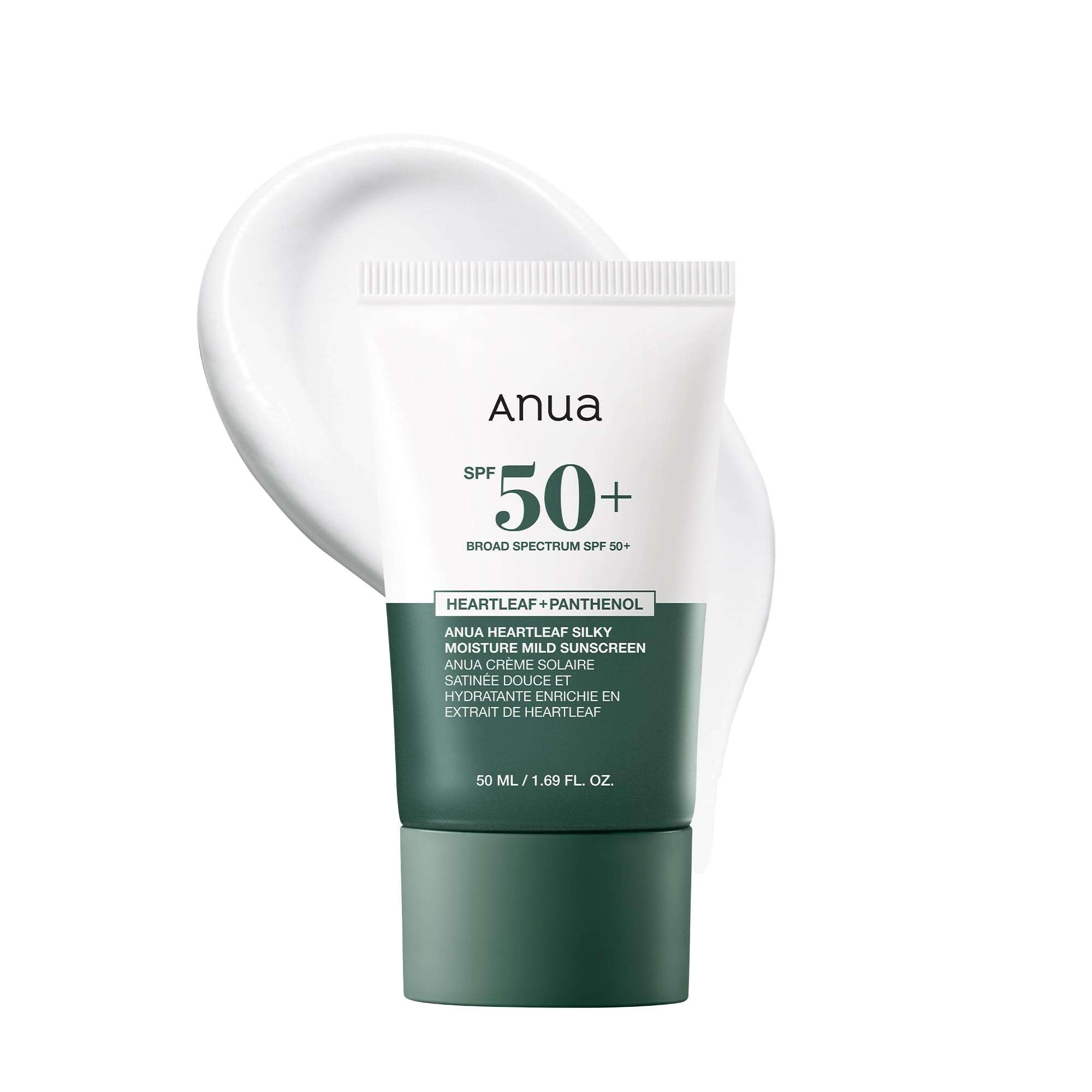 Anua Heartleaf Silky Moisture Mild Sunscreen, Broad Spectrum SPF 50+ with Moisturizing Formula, Lightweight Korean Sunscreen, Natural finish, Vegan, korean skin care 50ml / 1.69 fl. oz. - Image 1