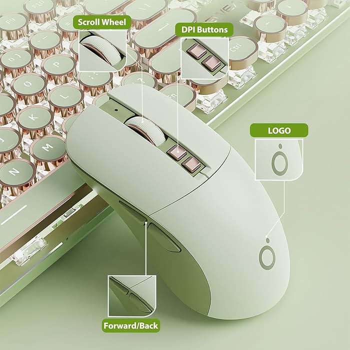 TISHLED Wireless Gaming Mouse Tri-Mode 2.4GHz/Bluetooth 5.0/Wired USB-C 5-Level DPI Rechargeable Ergonomic Silent Optical Mice for iMac/MacBook/Computer/Laptop, Matcha Green - Image 7