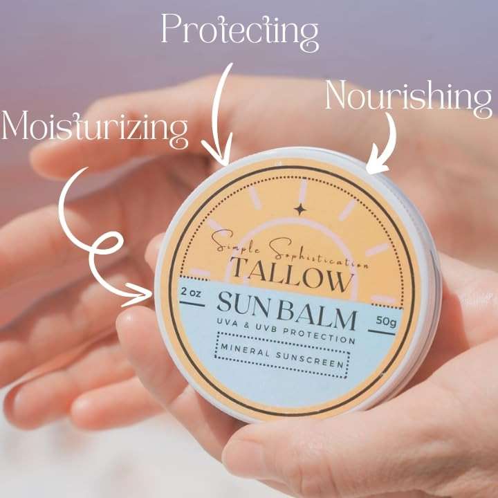 Tallow Sun Balm- with grassfed beef tallow, castor oil, zinc oxide | Mineral Sunscreen | Natural, Organic | Reef Safe, Ocean Friendly | Spf 30 - suitable for sensitive skin (2 oz) (Medium) - Image 3