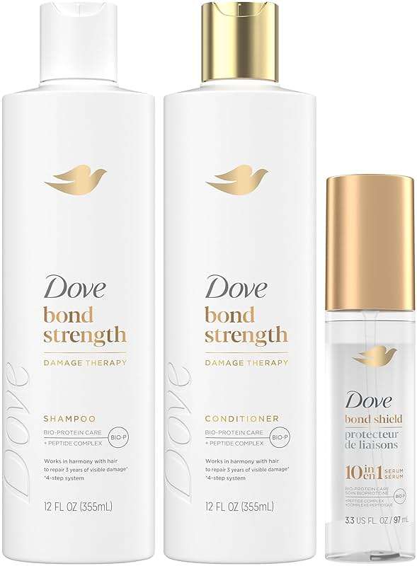 Dove Bond Strength Shampoo & Conditioner Set + Hair Serum Bundle – Repair Treatment for Damaged and Frizzy Hair (3 Piece Set) - Image 1