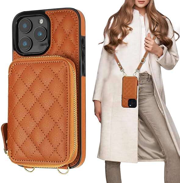 Bocasal Crossbody Wallet Case for iPhone 16 Pro Max, RFID Blocking PU Leather Zipper Handbag Purse Flip Cover, Kickstand Folio Case with Card Slots Holder Wrist Strap Lanyard 5G 6.9 Inch (Brown) - Image 1