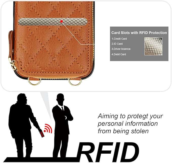 Bocasal Crossbody Wallet Case for iPhone 16 Pro Max, RFID Blocking PU Leather Zipper Handbag Purse Flip Cover, Kickstand Folio Case with Card Slots Holder Wrist Strap Lanyard 5G 6.9 Inch (Brown) - Image 3