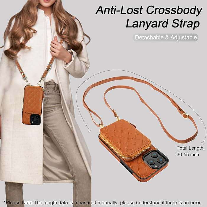 Bocasal Crossbody Wallet Case for iPhone 16 Pro Max, RFID Blocking PU Leather Zipper Handbag Purse Flip Cover, Kickstand Folio Case with Card Slots Holder Wrist Strap Lanyard 5G 6.9 Inch (Brown) - Image 5