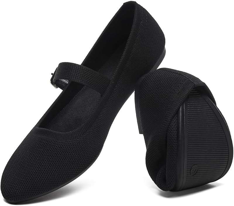 HEAWISH Women's Ballet Flat Shoes Mary Jane Pointed Toe Mesh Flats,Comfortable Slip on Ladies Shoe with Adjustable Strap,Casual Office Dress Flats for Work - Image 1