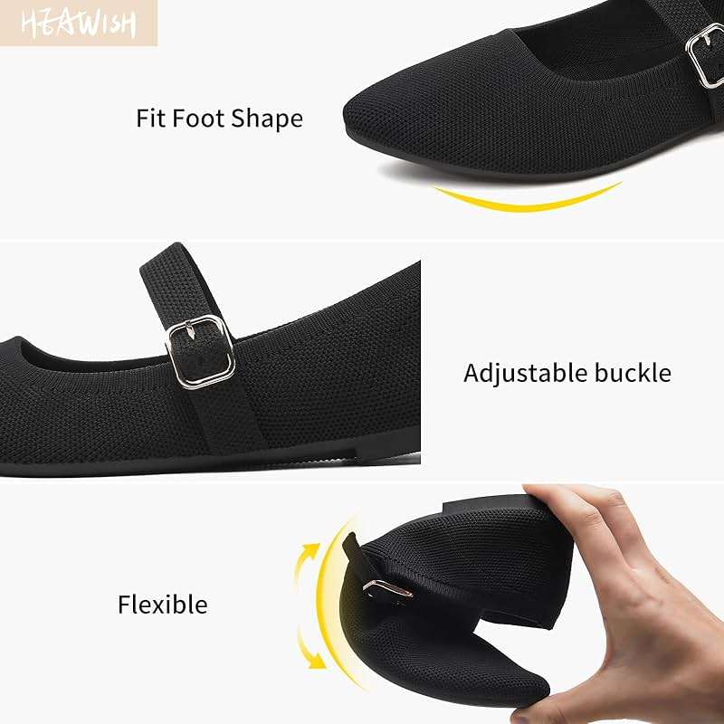 HEAWISH Women's Ballet Flat Shoes Mary Jane Pointed Toe Mesh Flats,Comfortable Slip on Ladies Shoe with Adjustable Strap,Casual Office Dress Flats for Work - Image 4