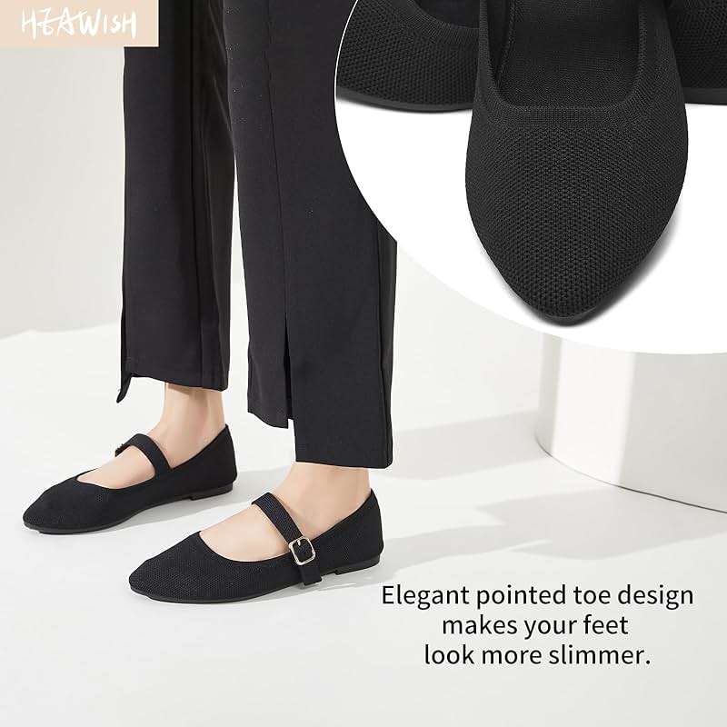 HEAWISH Women's Ballet Flat Shoes Mary Jane Pointed Toe Mesh Flats,Comfortable Slip on Ladies Shoe with Adjustable Strap,Casual Office Dress Flats for Work - Image 5