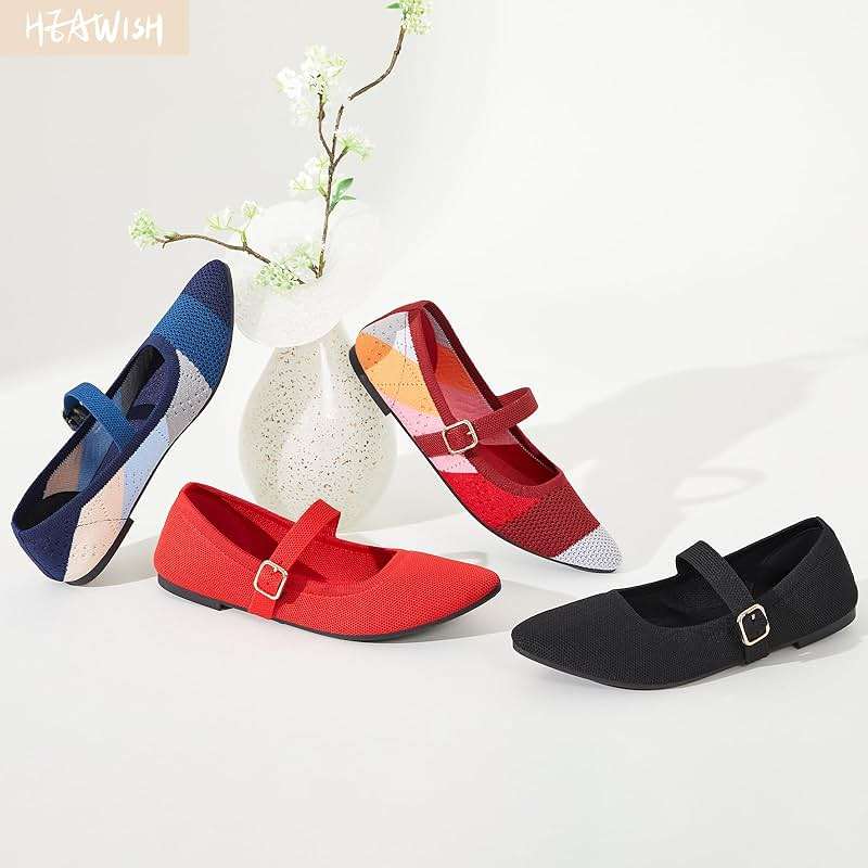 HEAWISH Women's Ballet Flat Shoes Mary Jane Pointed Toe Mesh Flats,Comfortable Slip on Ladies Shoe with Adjustable Strap,Casual Office Dress Flats for Work - Image 7