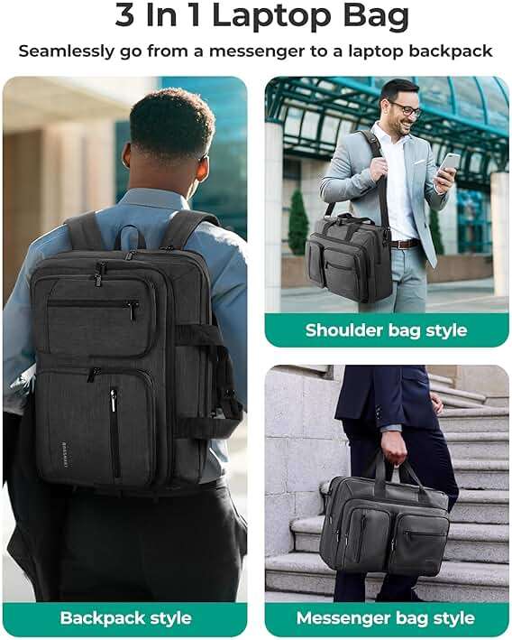 BAGSMART 3 In 1 Laptop Bag for Men, Computer Briefcase 17.3 Inch Laptop Water-Repellent Shoulder Bag, Computer Bag Business Travel Office, Black - Image 2