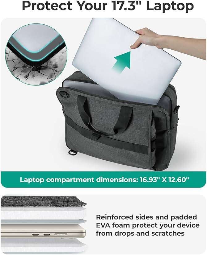 BAGSMART 3 In 1 Laptop Bag for Men, Computer Briefcase 17.3 Inch Laptop Water-Repellent Shoulder Bag, Computer Bag Business Travel Office, Black - Image 4