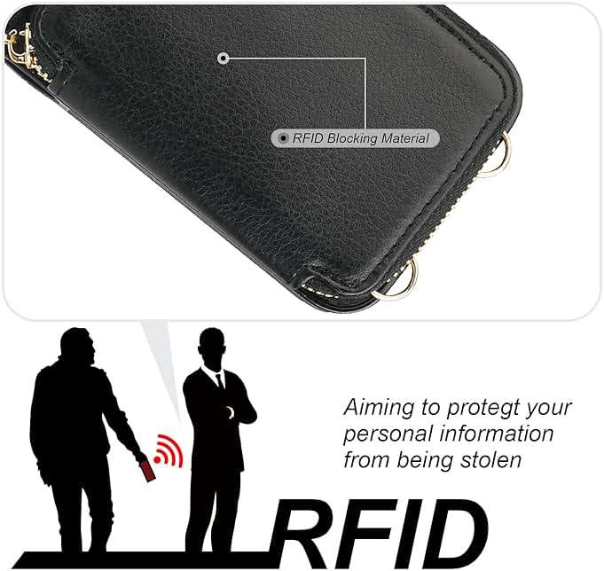 Bocasal RFID Blocking Wallet Case for iPhone 16, Adjustable Crossbody Zipper Purse Case Card Holder with Kickstand Detachable Wrist Strap, PU Leather Flip Folio Case 6.1 Inch 5G (Black) - Image 3