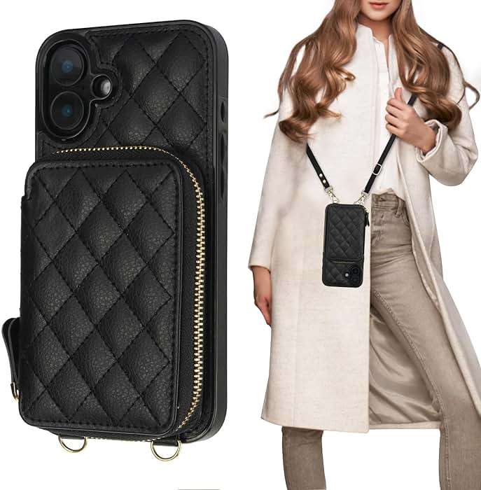 Bocasal Crossbody Wallet Case for iPhone 16 Plus, RFID Blocking PU Leather Zipper Handbag Purse Flip Cover, Kickstand Folio Case with Card Slots Holder Wrist Strap Lanyard 5G 6.7 Inch (Black01) - Image 1