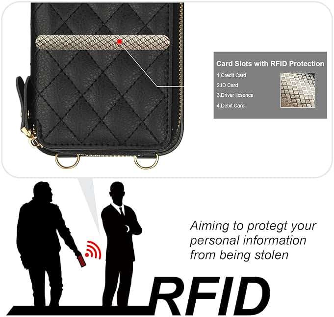 Bocasal Crossbody Wallet Case for iPhone 16 Plus, RFID Blocking PU Leather Zipper Handbag Purse Flip Cover, Kickstand Folio Case with Card Slots Holder Wrist Strap Lanyard 5G 6.7 Inch (Black01) - Image 3