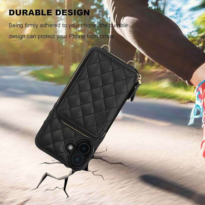 Bocasal Crossbody Wallet Case for iPhone 16 Plus, RFID Blocking PU Leather Zipper Handbag Purse Flip Cover, Kickstand Folio Case with Card Slots Holder Wrist Strap Lanyard 5G 6.7 Inch (Black01) - Image 8