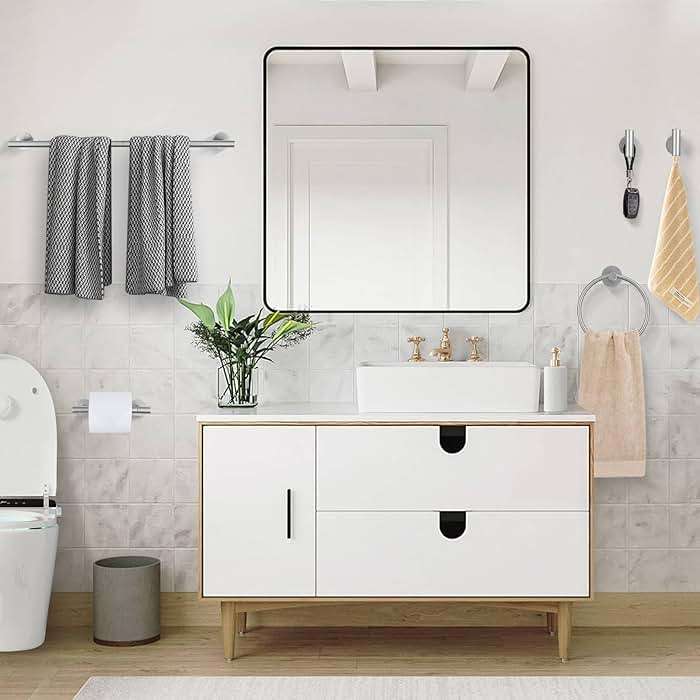 Brushed Nickel Bathroom Hardware Accessories Set, 5 Pieces Round Towel Bar Set Toilet Paper Holder Towel Rail Set for Bathroom Stainless Steel Wall Mounted Bathroom Set,23.6 in - Image 2