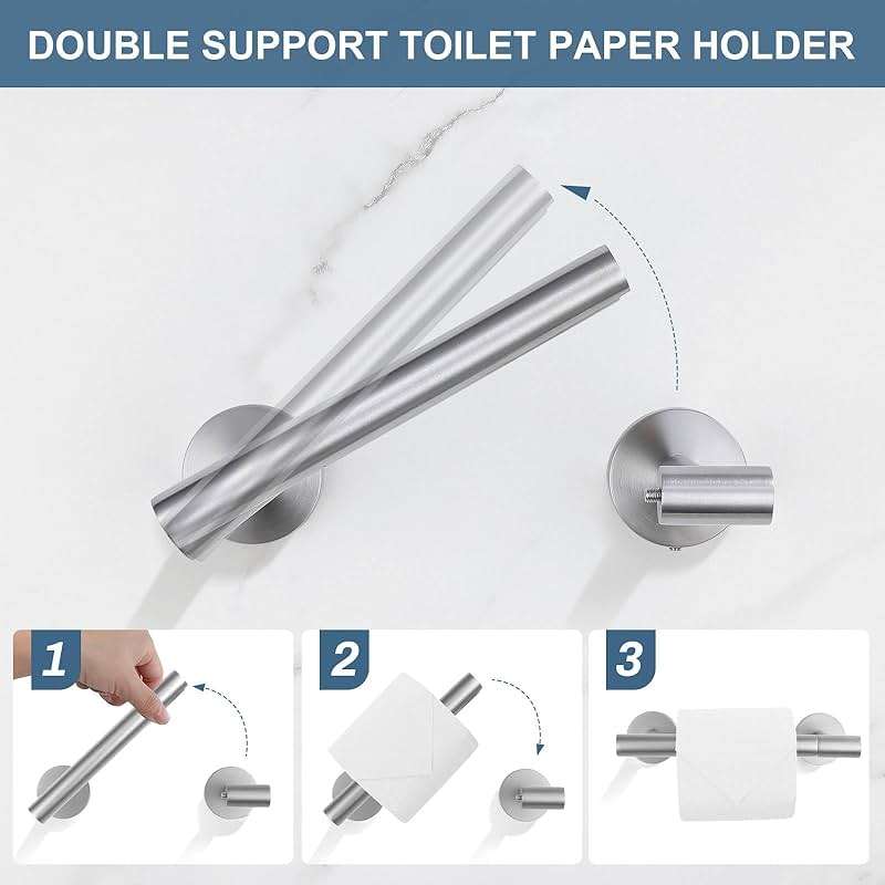 Brushed Nickel Bathroom Hardware Accessories Set, 5 Pieces Round Towel Bar Set Toilet Paper Holder Towel Rail Set for Bathroom Stainless Steel Wall Mounted Bathroom Set,23.6 in - Image 4