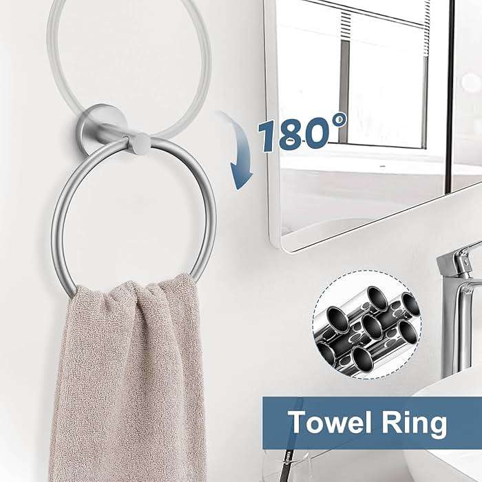 Brushed Nickel Bathroom Hardware Accessories Set, 5 Pieces Round Towel Bar Set Toilet Paper Holder Towel Rail Set for Bathroom Stainless Steel Wall Mounted Bathroom Set,23.6 in - Image 6