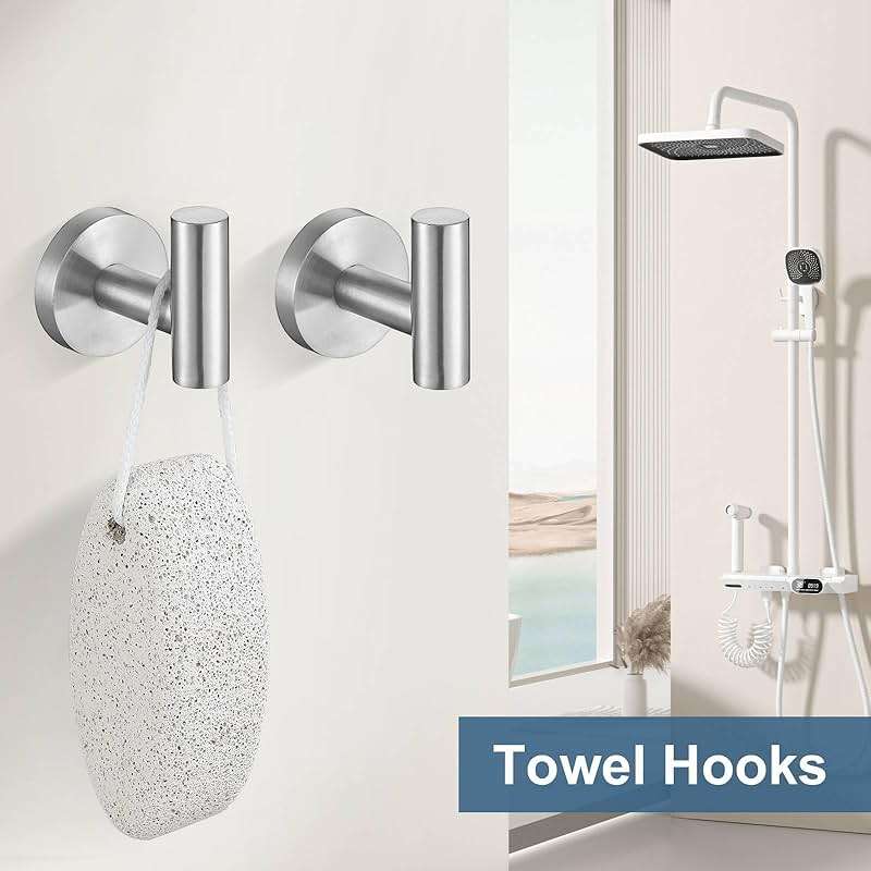Brushed Nickel Bathroom Hardware Accessories Set, 5 Pieces Round Towel Bar Set Toilet Paper Holder Towel Rail Set for Bathroom Stainless Steel Wall Mounted Bathroom Set,23.6 in - Image 7