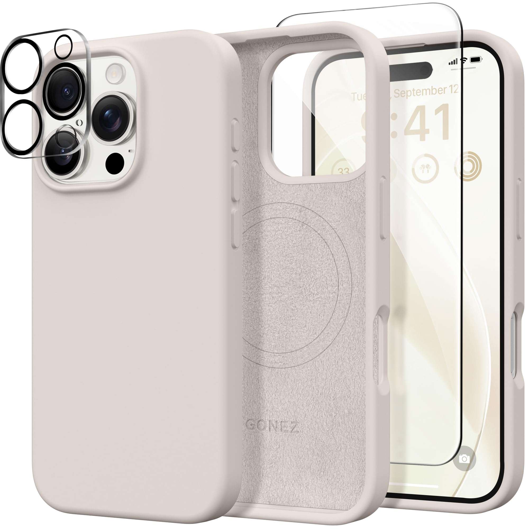 GONEZ Magnetic for iPhone 16 Pro Max Case, [Compatible with MagSafe] Anti-Scratch Microfiber Lining & Screen Protector, Silicone Camera Control, Shockproof Slim Phone Cover 6.9 inch, Stone - Image 1
