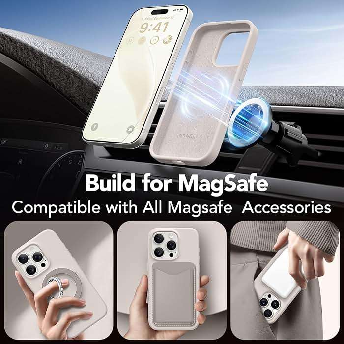 GONEZ Magnetic for iPhone 16 Pro Max Case, [Compatible with MagSafe] Anti-Scratch Microfiber Lining & Screen Protector, Silicone Camera Control, Shockproof Slim Phone Cover 6.9 inch, Stone - Image 4