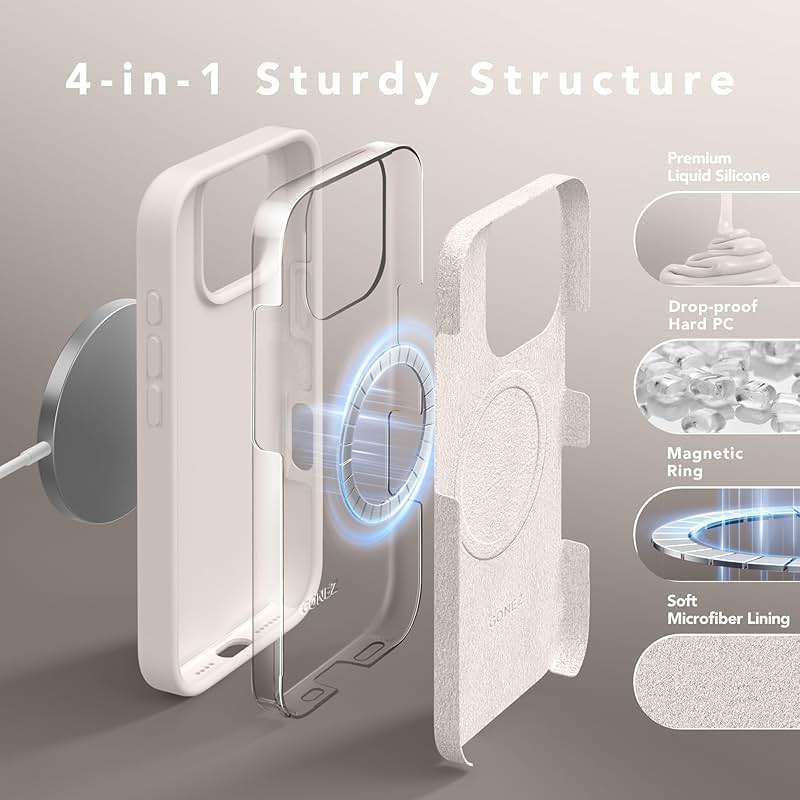 GONEZ Magnetic for iPhone 16 Pro Max Case, [Compatible with MagSafe] Anti-Scratch Microfiber Lining & Screen Protector, Silicone Camera Control, Shockproof Slim Phone Cover 6.9 inch, Stone - Image 8