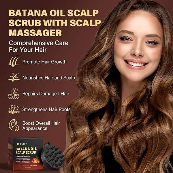 Scalp Scrub for Hair Growth, Scalp Exfoliator with Batana Oil & Rosemary, Deep Scalp Cleanser with Scalp Massager, 2-in-1 Clarifying Shampoo Hair Treatment, Buildup Removal, Itchy Relief, 10.93 oz - Image 2