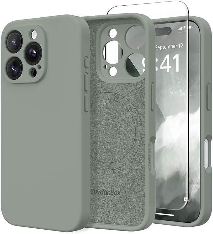 SuydanBox Magnetic for iPhone 16 Pro Max Case, Compatible with MagSafe, [Full Camera Protection][Screen Protector] Silicone Shockproof Protective Phone Case for iPhone 16 Pro Max 6.9", Calke Green - Image 1