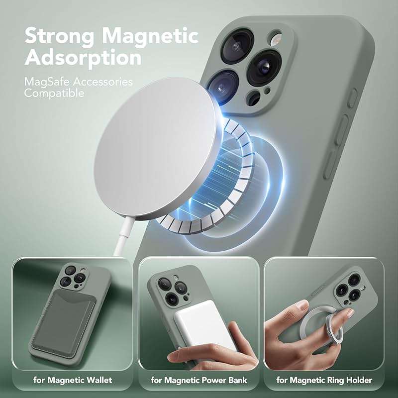 SuydanBox Magnetic for iPhone 16 Pro Max Case, Compatible with MagSafe, [Full Camera Protection][Screen Protector] Silicone Shockproof Protective Phone Case for iPhone 16 Pro Max 6.9", Calke Green - Image 2