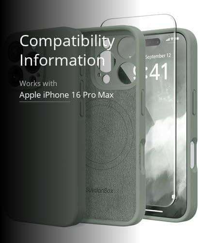 SuydanBox Magnetic for iPhone 16 Pro Max Case, Compatible with MagSafe, [Full Camera Protection][Screen Protector] Silicone Shockproof Protective Phone Case for iPhone 16 Pro Max 6.9", Calke Green - Image 3