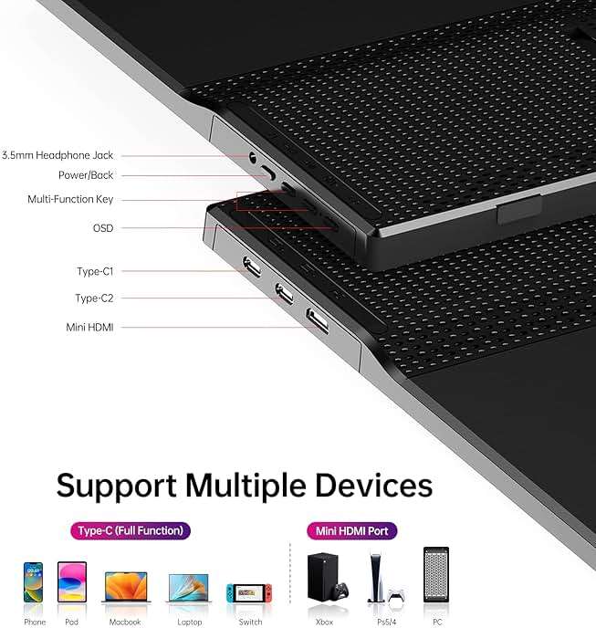 Yxk Portable Monitor 15.6 Inch 1080P 60Hz IPS HDR Ultra-Slim Travel Monitor with Dual Speakers USB-C HDMI Second Screen for Laptop PC Mac Phone Xbox PS4/5 Switch, VESA Kickstand, Zero Frame Gaming - Image 3