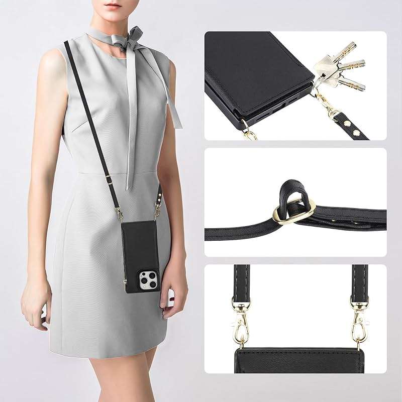 Bocasal Crossbody Wallet Case for iPhone 16 Pro with RFID Blocking Card Slot Holder, Magnetic Flip Folio Purse Case, PU Leather Zipper Handbag with Detachable Lanyard Strap 6.3 Inch 5G (Black) - Image 5