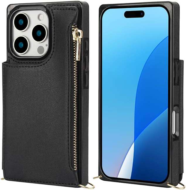 Bocasal Crossbody Wallet Case for iPhone 16 Pro with RFID Blocking Card Slot Holder, Magnetic Flip Folio Purse Case, PU Leather Zipper Handbag with Detachable Lanyard Strap 6.3 Inch 5G (Black) - Image 8