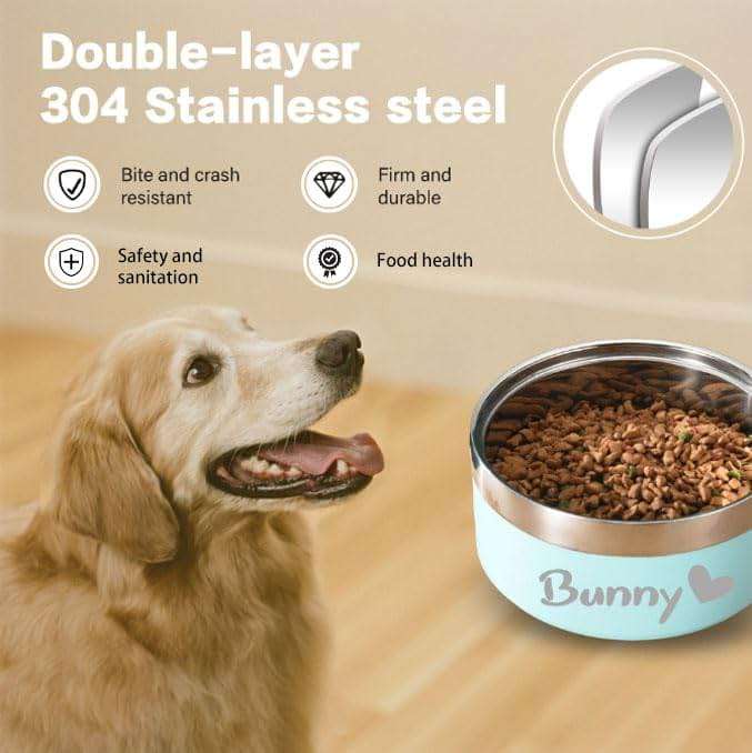 Personalized Dog Bowls with Name, BUGMKCS Customized Steel-stanless Pet Water Bowls for Both Cat & Dog, Engraved Dog Water Bowl, Durable Cute Double Layer Reinforcement Cat Food Bowl for Pets Gifts - Image 2