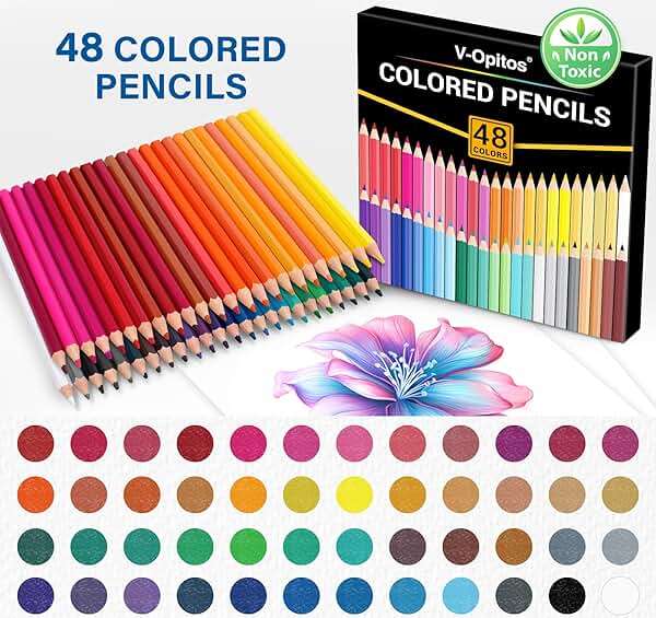 V-Opitos 48 Pack Colored Pencils Set, Pre-sharpened Coloring Pencils for Kids Beginners, Colored Pencils for Adult Coloring Books, Ideal Art Supplies for Sketching, Coloring & Painting - Image 3
