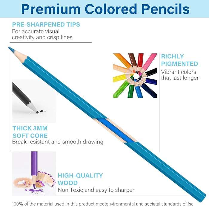 V-Opitos 48 Pack Colored Pencils Set, Pre-sharpened Coloring Pencils for Kids Beginners, Colored Pencils for Adult Coloring Books, Ideal Art Supplies for Sketching, Coloring & Painting - Image 4