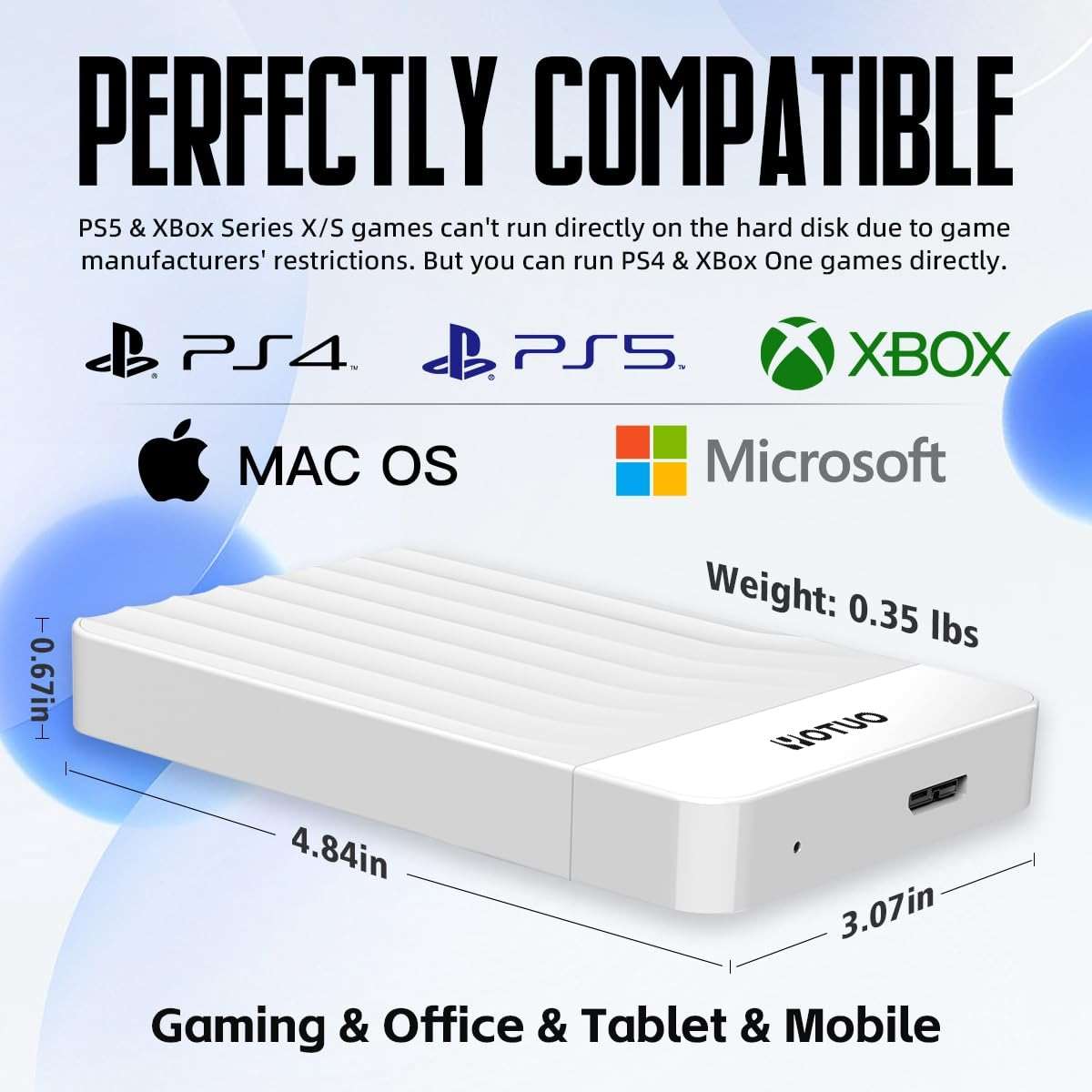 YOTUO Portable External Hard Drive Storage Expansion Mobile HDD USB 3.0 for PC, Mac, Desktop, Laptop, PS4, Xbox One X/S, Xbox 360, Office & Game (White, 320GB) - Image 3