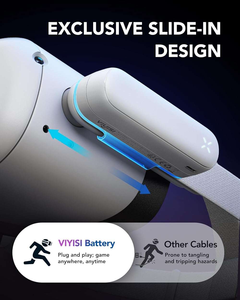 VIYISI Battery Pack for Meta Quest 3 and 2, 5000mAh Power Bank for Extended Playtime, Lightweight VR Charger Accessories Compatible with Oculus Quest Original and Elite Straps - Image 4