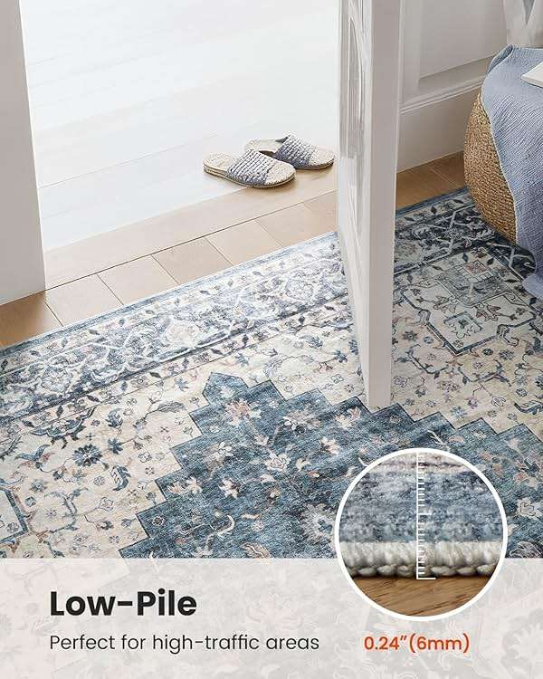 AMADA HOMEFURNISHING 8x10 Washable Area Rug, Low-Profile with Non-Slip Backing & Durable Edge Binding, Vintage Large Rugs for Living Room, Bedroom, Dining Room, Blue - Image 7